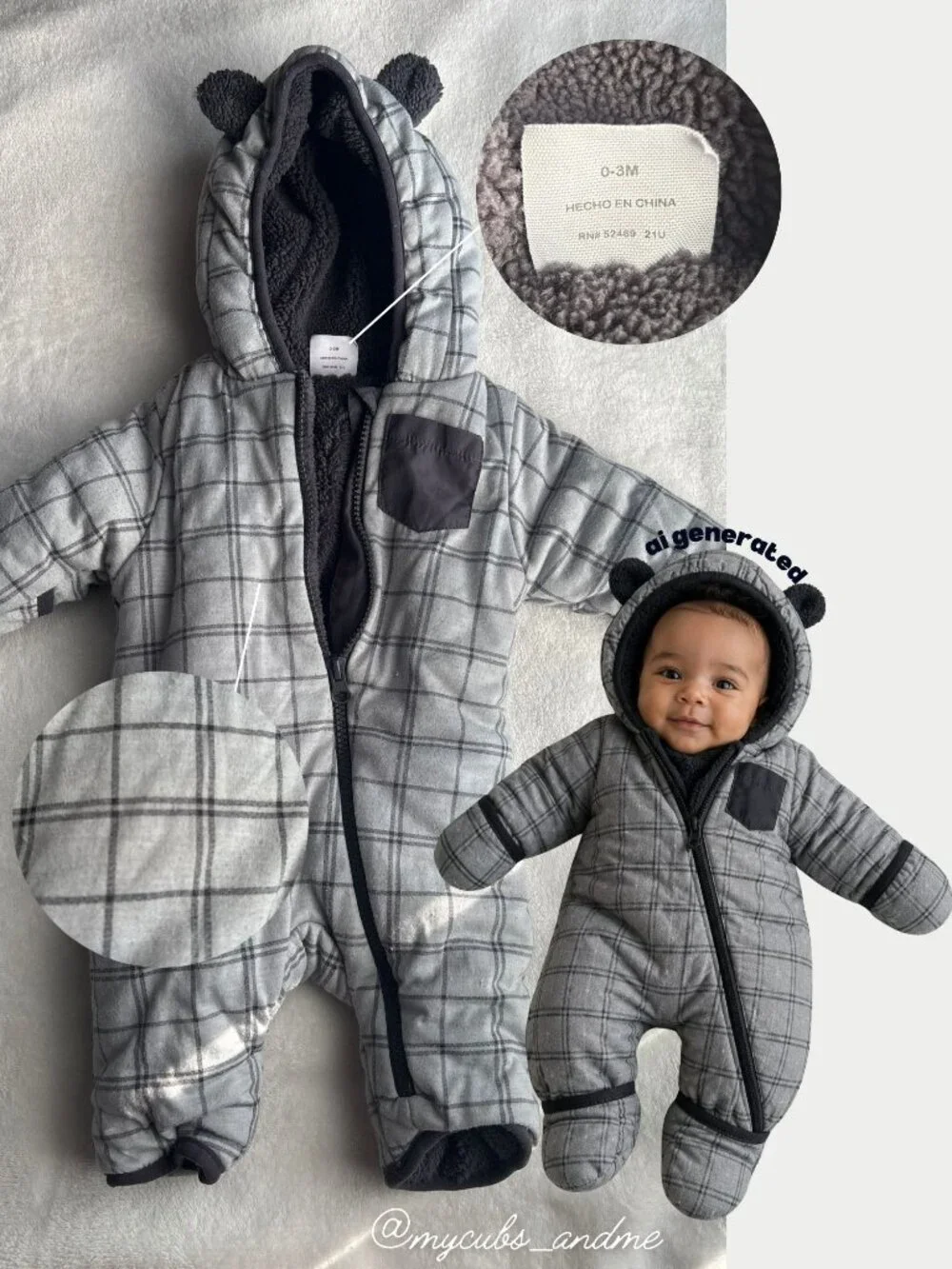 0-3M Baby Boy Winter Snowsuit Hooded One Piece